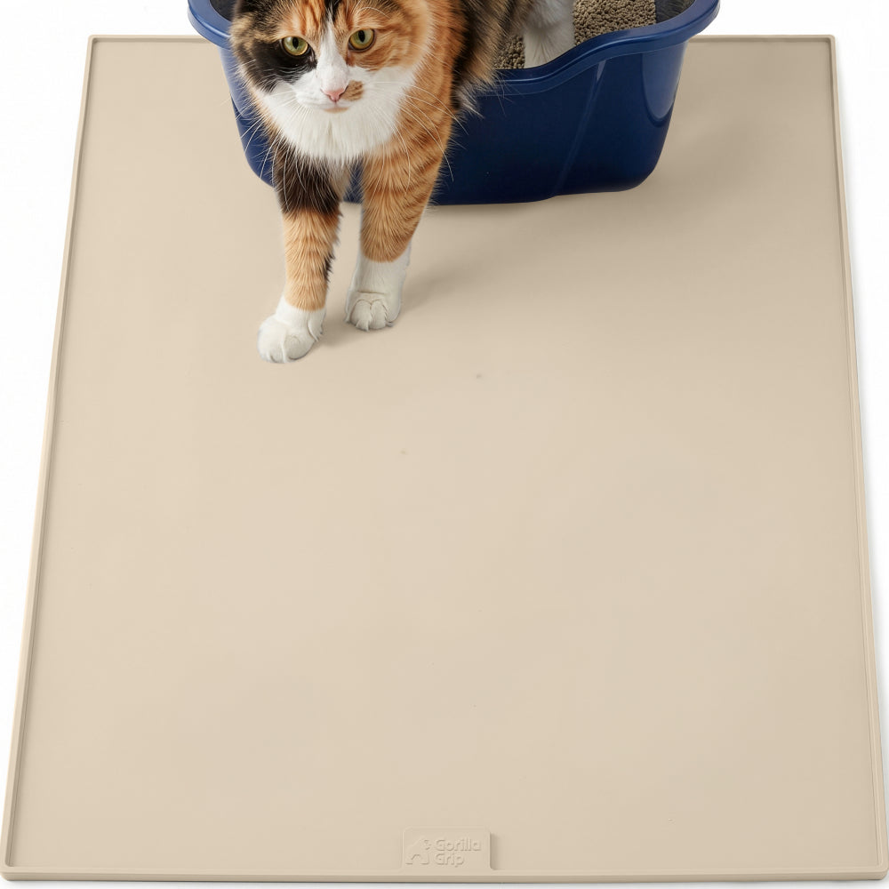 Silicone Cat Litter Box Mat Gorilla Grip Beige 35" x 23"
