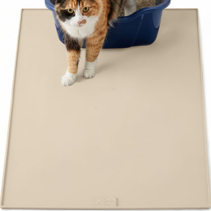 Silicone Cat Litter Box Mat Gorilla Grip Beige 35" x 23"