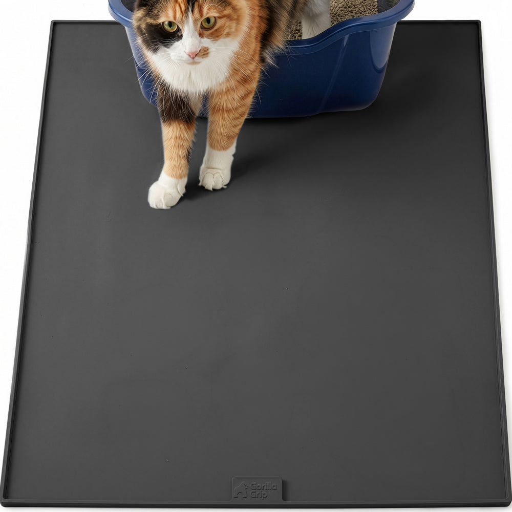 Silicone Cat Litter Box Mat Gorilla Grip Black 35" x 23"