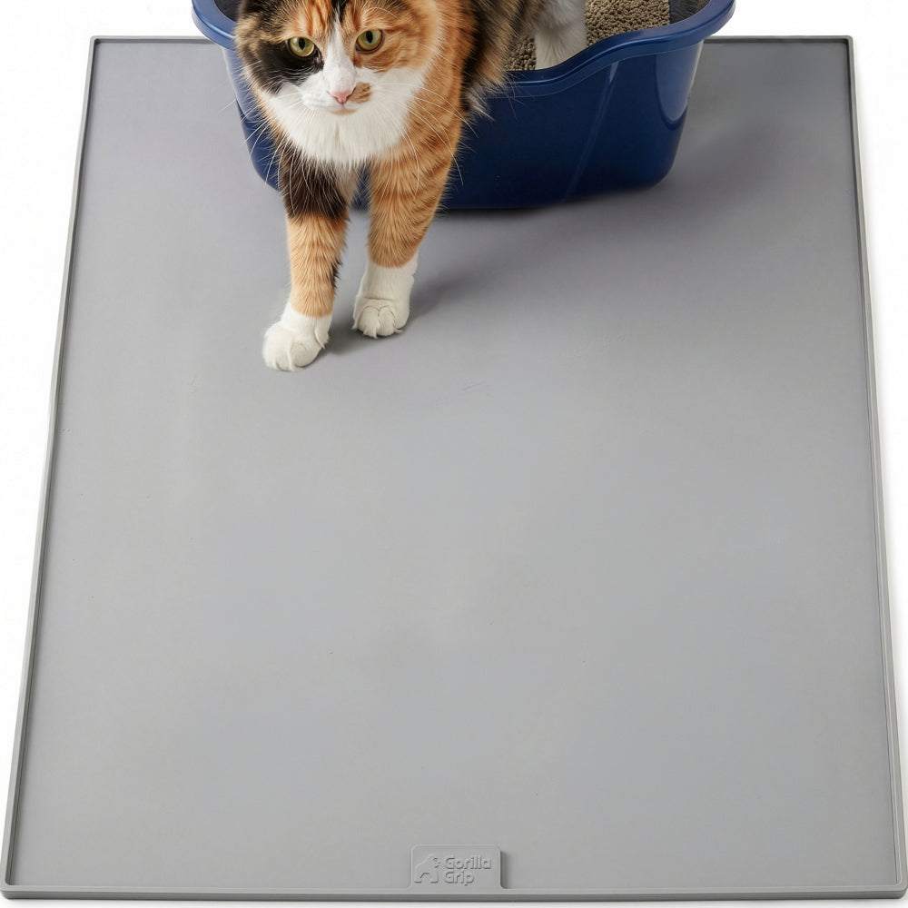 Silicone Cat Litter Box Mat Gorilla Grip Gray 35" x 23"