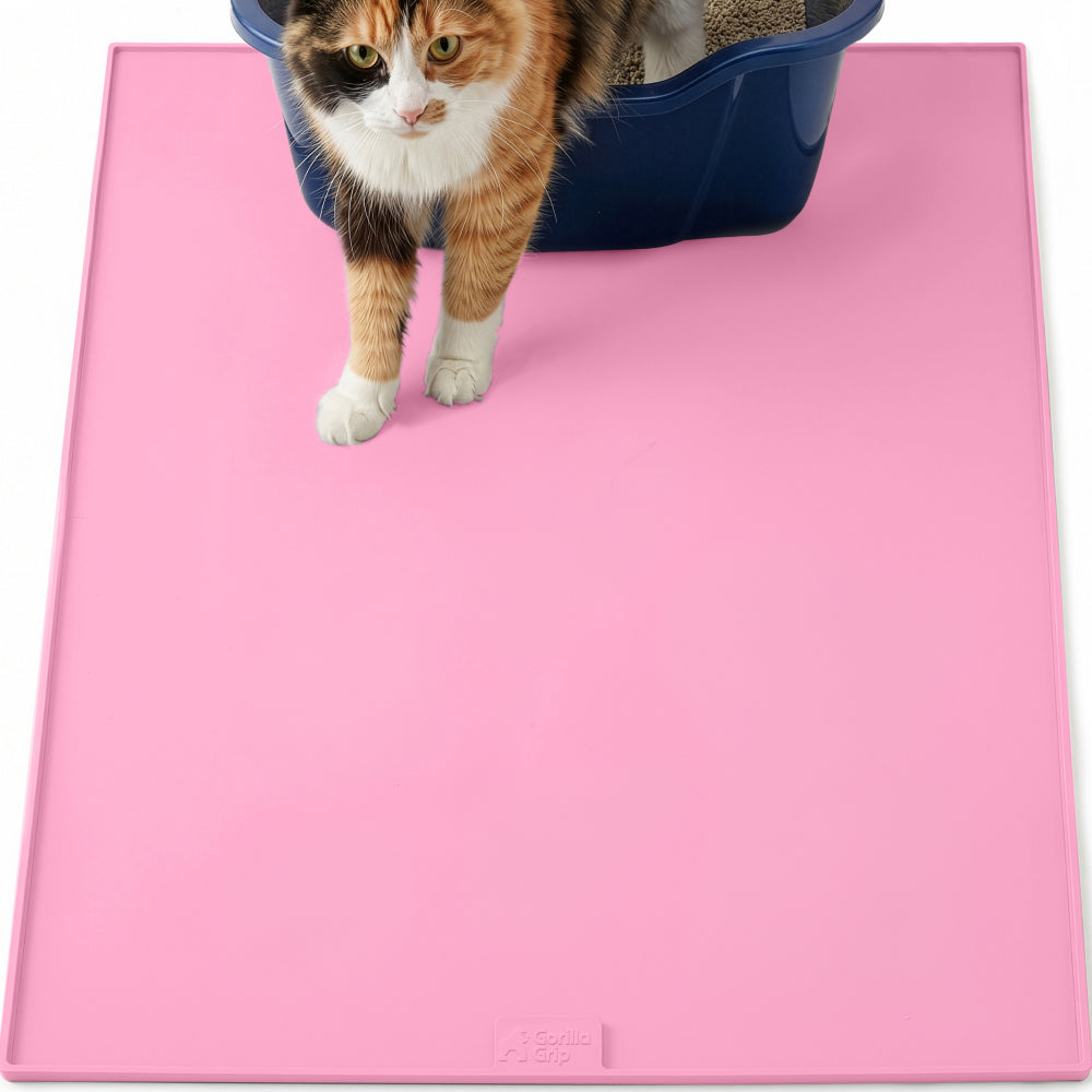 Silicone Cat Litter Box Mat Gorilla Grip Pink 35" x 23"