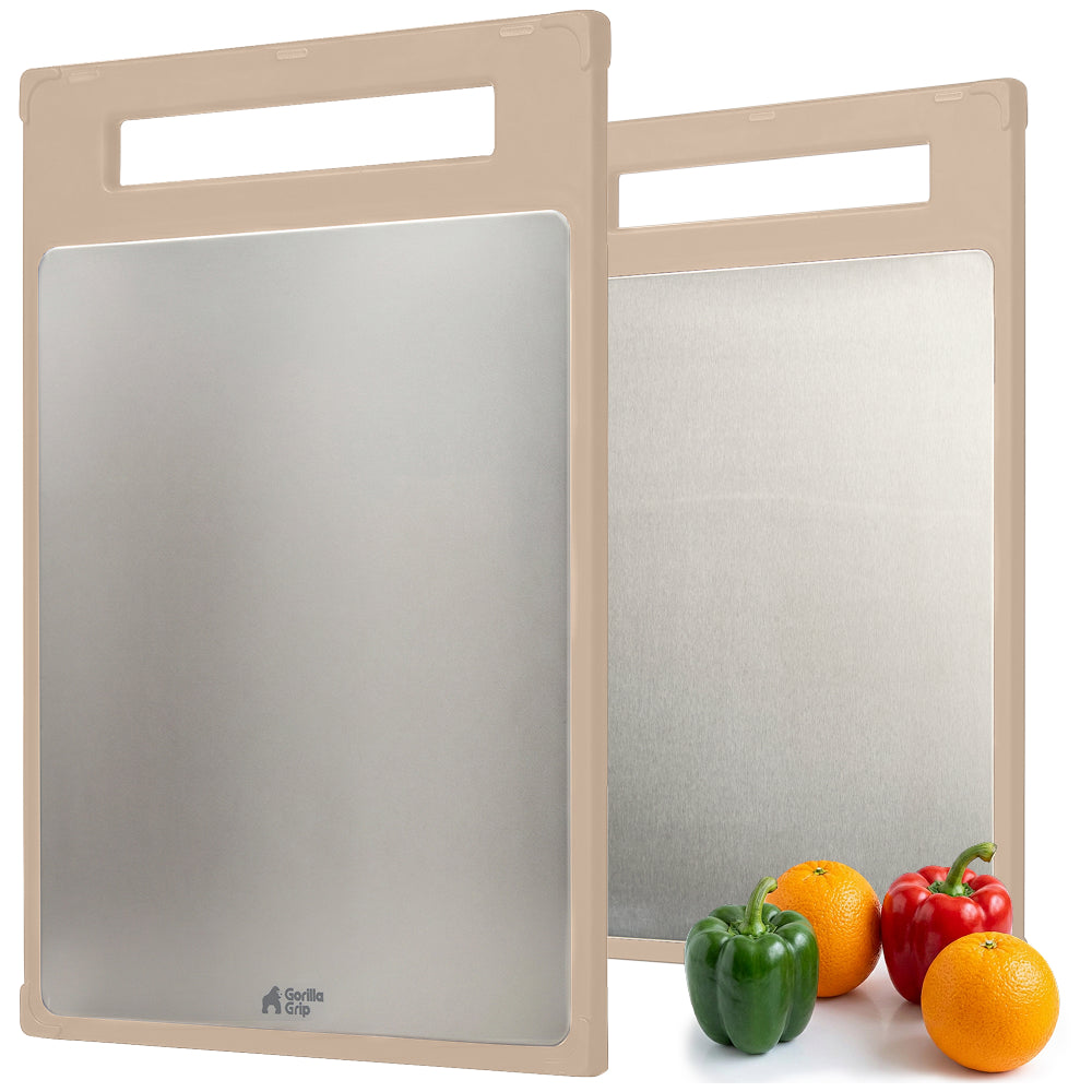 Stainless Steel Cutting Board Gorilla Grip Beige Set of 2 (16x11+ 12x8)