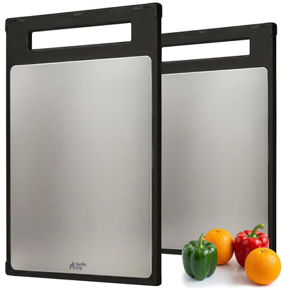 Stainless Steel Cutting Board Gorilla Grip Black Set of 2 (16x11+ 12x8)