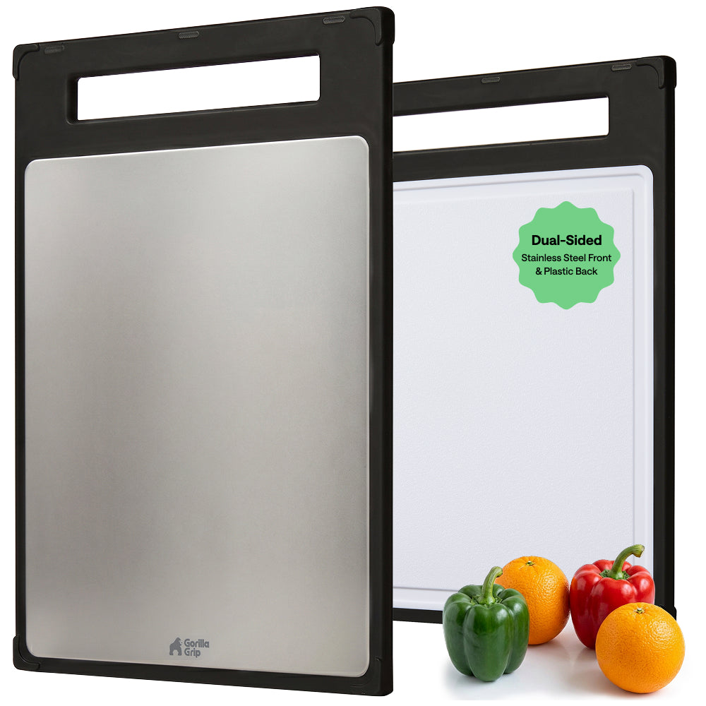 Stainless Steel Cutting Board Gorilla Grip Black Set of 2 (Stainless Steel + PP)