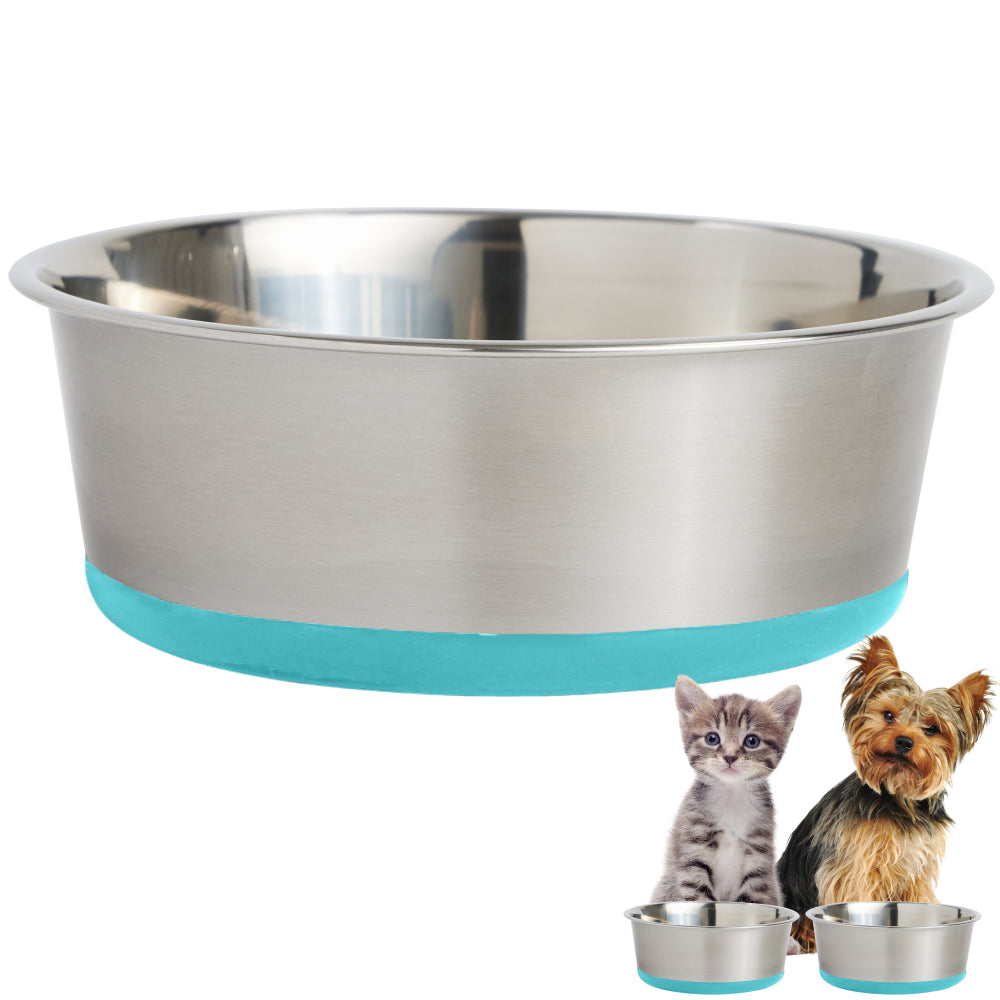 Stainless Steel Dog Bowl (Single) Gorilla Grip Turquoise 2 Cup