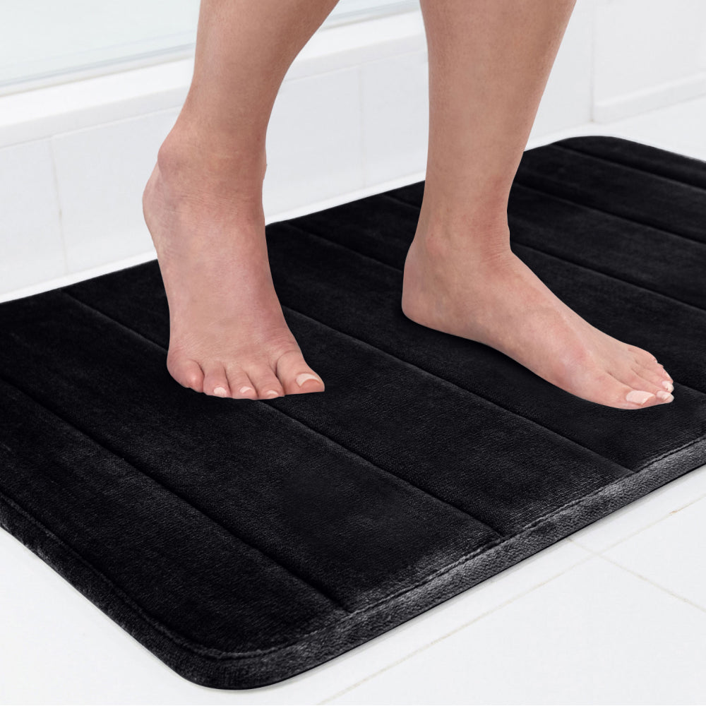 Striped Bath Rug Memory Gorilla Grip Black 24" x 17"