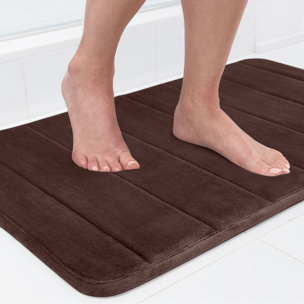 Striped Bath Rug Memory Gorilla Grip Brown 24" x 17"