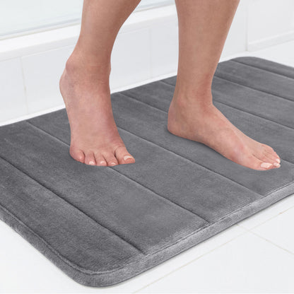 Striped Bath Rug Memory Gorilla Grip Graphite 24" x 17"