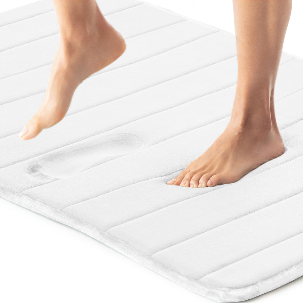 Striped Bath Rug Memory Gorilla Grip White 24" x 17"
