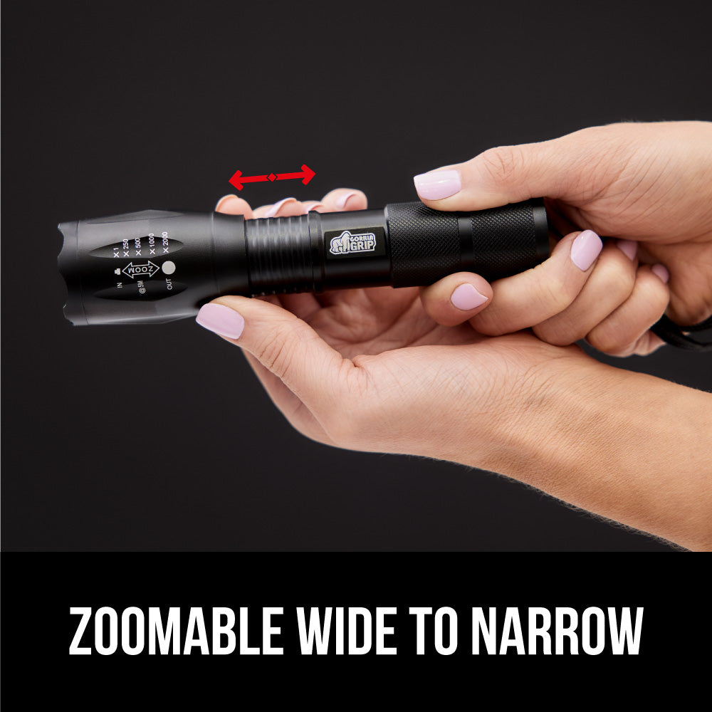 brightest rechargeable waterproof fighting flashlight Gorilla Grip Powerful LED 750 ft Water Resistant 5 Adjustable Mode Tactical Flashlight, High Lumens Ultra Bright Battery Zoom Fl