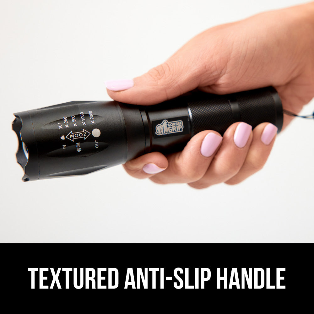 alpha rechargeable flashlight manual Gorilla Grip Powerful LED 750 ft Water Resistant 5 Adjustable Mode Tactical Flashlight, High Lumens Ultra Bright Battery Zoom Fl