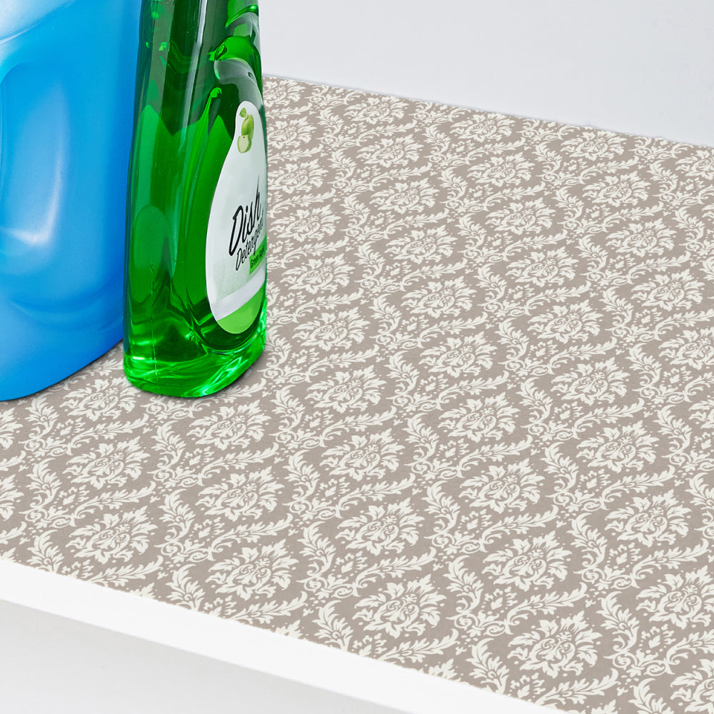LeakGuard® Under Sink Mat Gorilla Grip Damask: Taupe/Cream 24x24