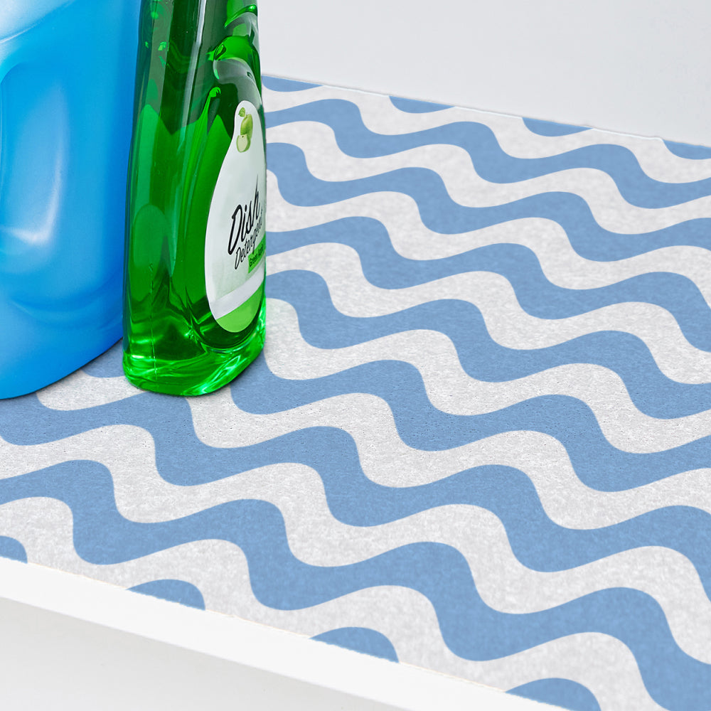 LeakGuard® Under Sink Mat Gorilla Grip Waves: Sky Blue/White 24x24