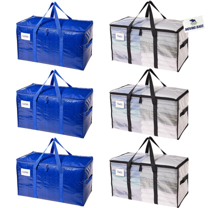 Rugged Rhino Moving Bags Gorilla Grip Translucent/Blue 6 Pack