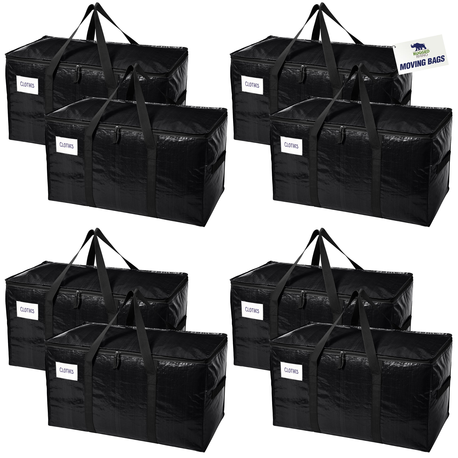 Rugged Rhino Moving Bags Gorilla Grip Black 8 Pack