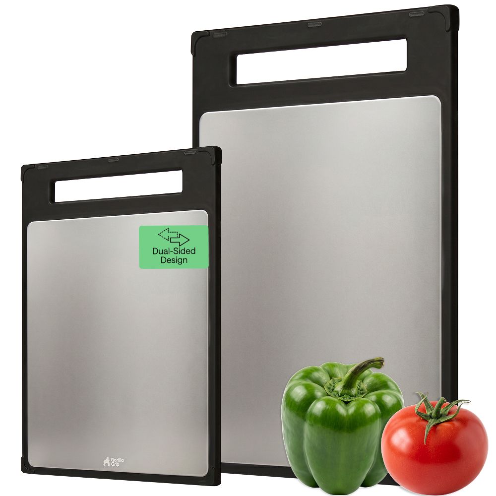 Stainless Steel Cutting Board Gorilla Grip Black Set of 2 (16x11+ 12x8)