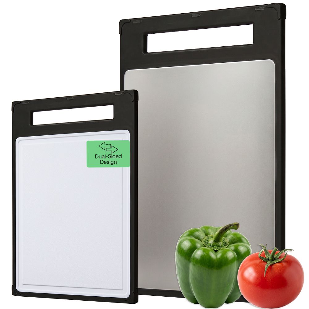Stainless Steel Cutting Board Gorilla Grip Black Set of 2 (Stainless Steel + PP)