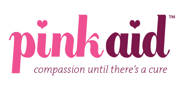 The Pink Aid logo and slogan "compassion until there's a cure"