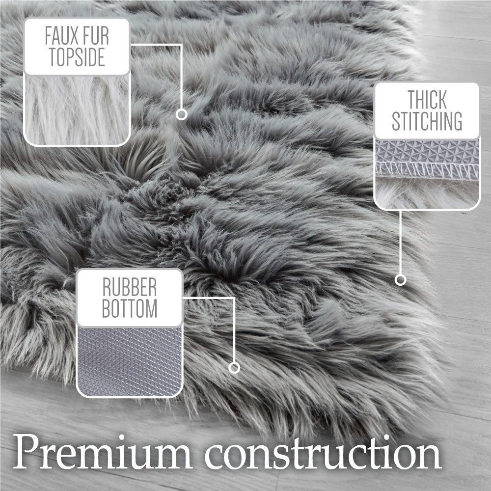 Gorilla Grip Fluffy Faux Fur Area Rug, 5x7, Rubber Backing
