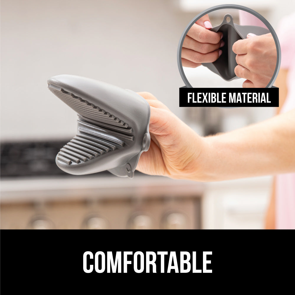 Pampered Chef BIG FLEXIBLE OVEN MITTS GRAY Silicone - Comfort Lined - SET  of 2