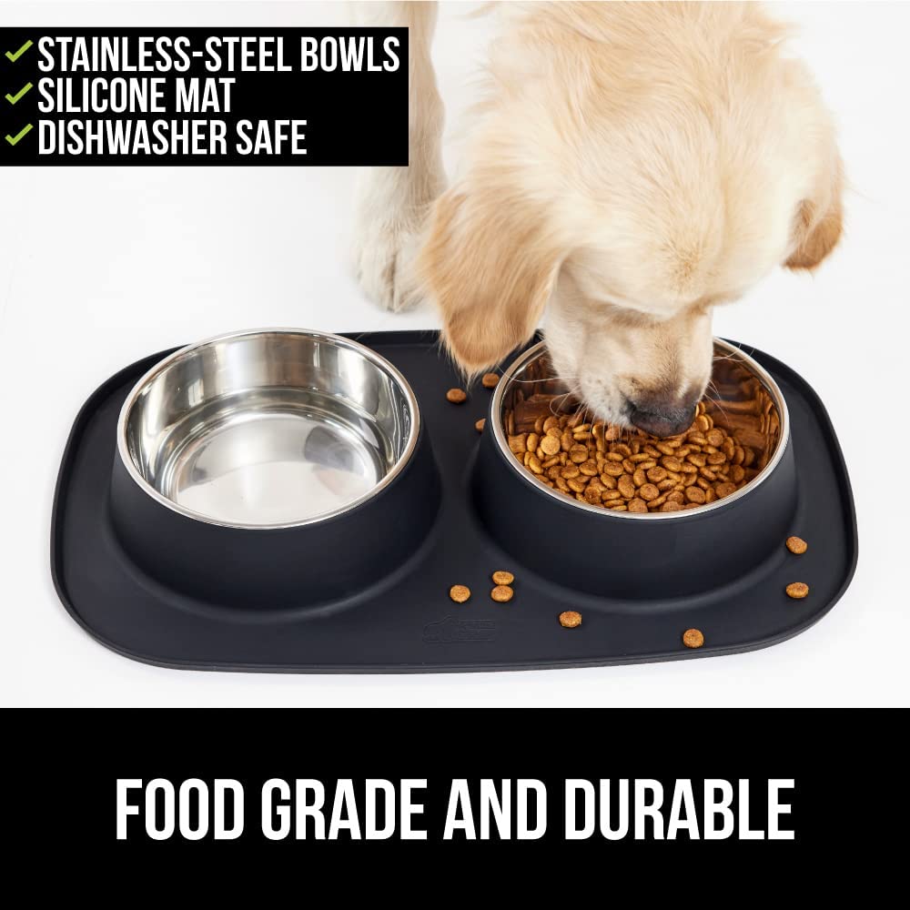 Gorilla Grip gorilla grip slip resistant pet bowls and silicone feeding mat  set, catch water and food mess, raised edges for no spills, st