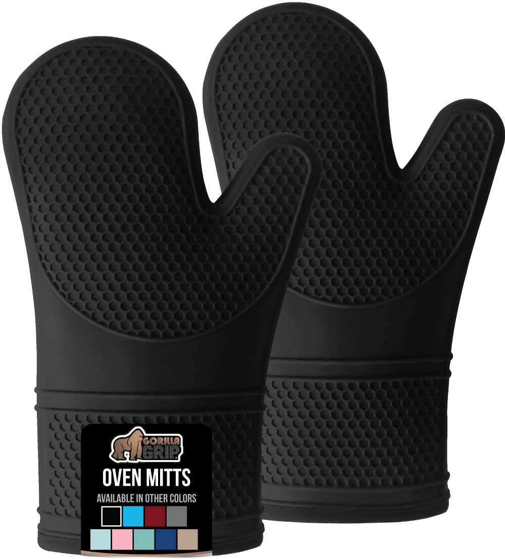 COOK WITH COLOR Silicone Oven Mitts- Heat Resistant Gloves with Soft  Quilted Lining Set of 2 Oven Mitt Pot Holders for Cooking and BBQ (Mint)