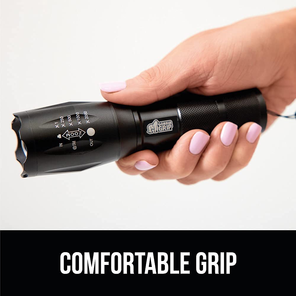Gorilla Grip Linterna táctica LED pequeña y potente, ultrabrillante, 5  modos ajustables, alcance hasta 750 pies, impermeable, batería de larga